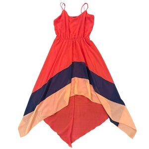 Paper Doll Women's Orange Coral Colorblock Hi-Low Midi Dress - Size M
 b90